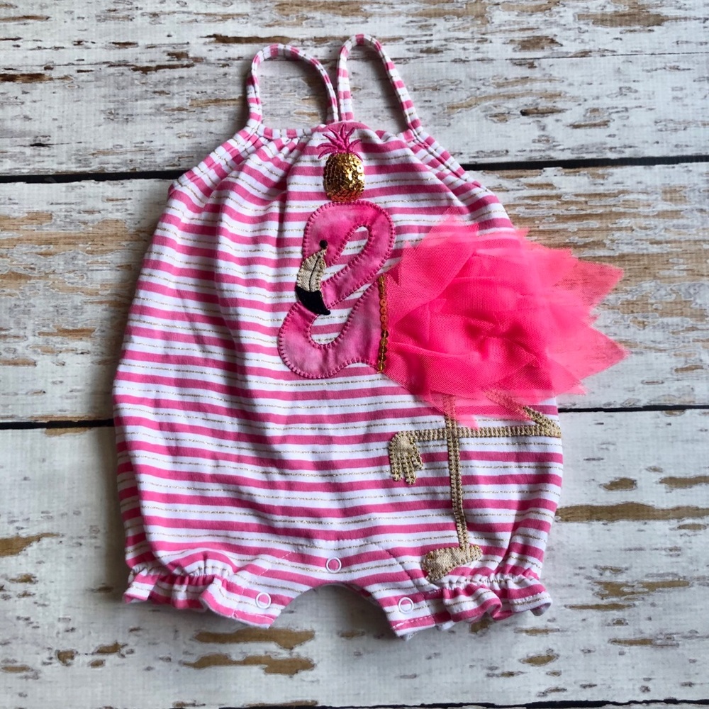 Mud Pie Flamingo onesie 0-6 months